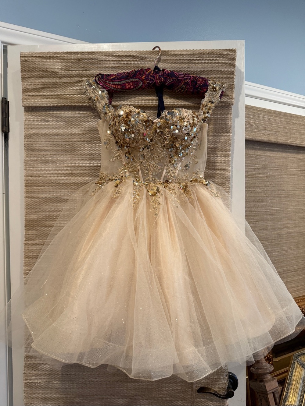 Dancing Queen Gold Sequin & Champagne Tulle Formal Dress